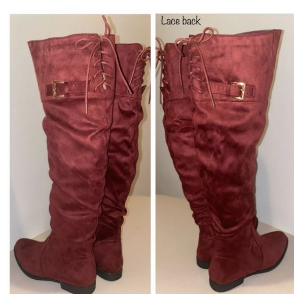 🥳🥳2xHP🥳🥳Over The Knee Vegan Brown Soft Suede Boots Women's 7.6 - Picture 4 of 11